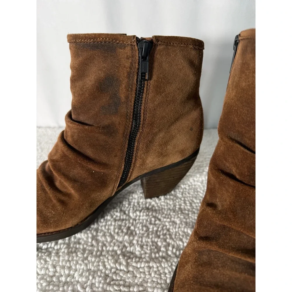 Born Brown Suede Ruched Ankle‎ Boots Women Size 9.5 M Block Heel Side Zip